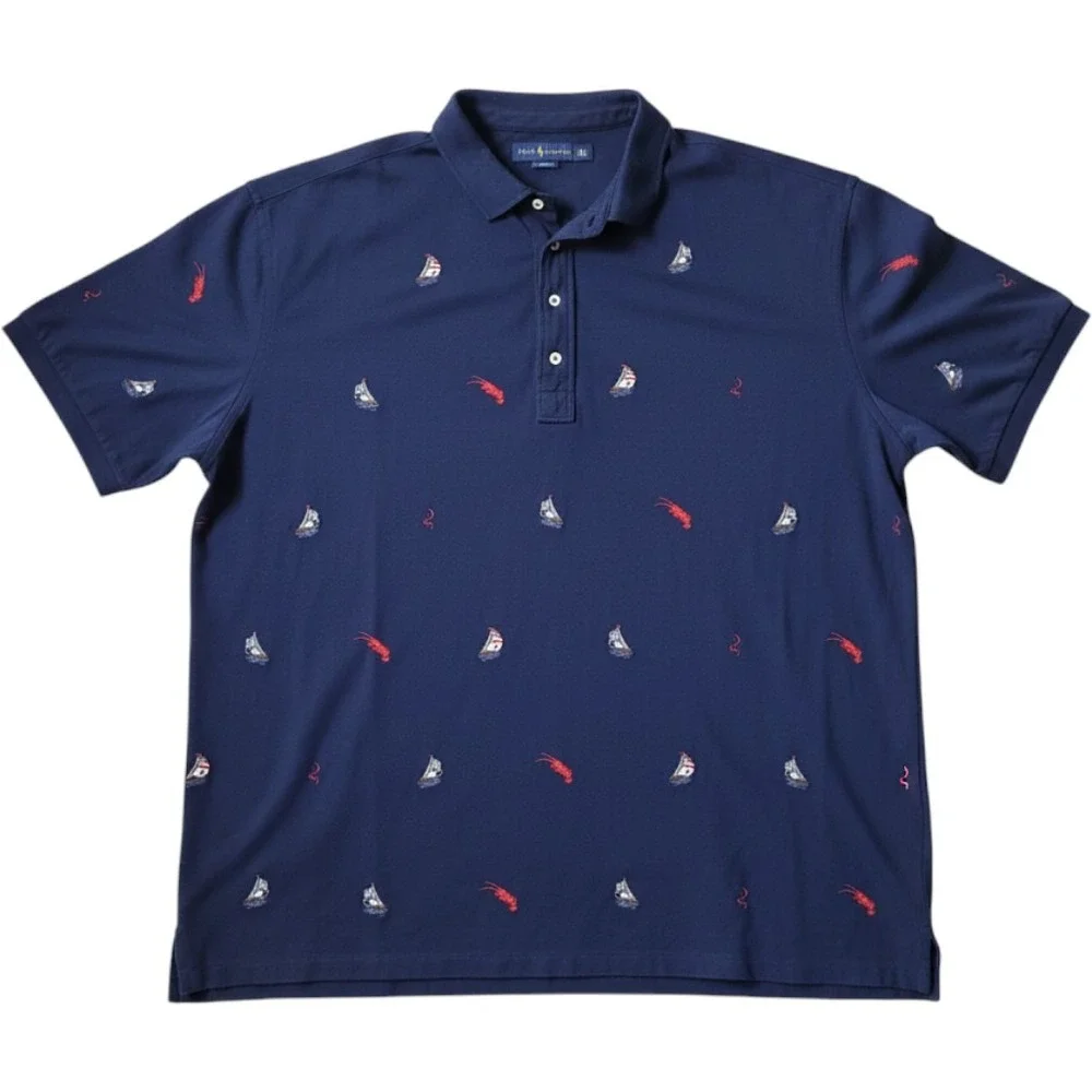 Ralph Lauren Polo Shirt Mens 4XLT Navy Blue Sailboat Lobster Nautical Polo